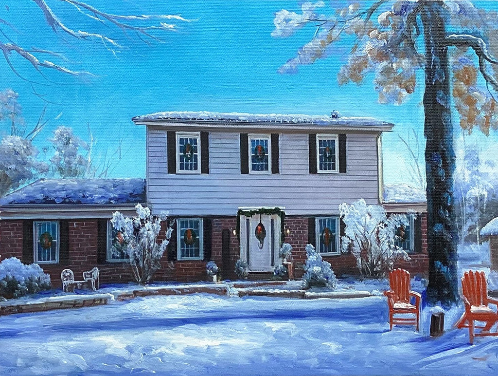 Christmas decorated House portrait  in oil on canvas by picturestopaint.com