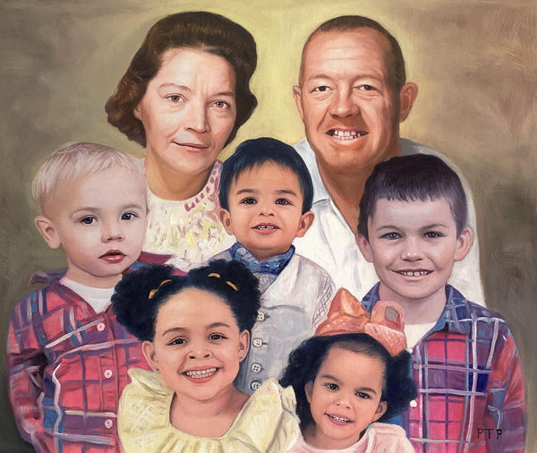 Oil family portrait painting from photo
