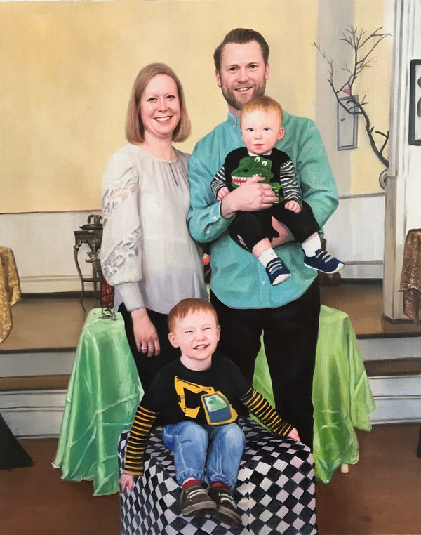 Oil family portrait painting from photo