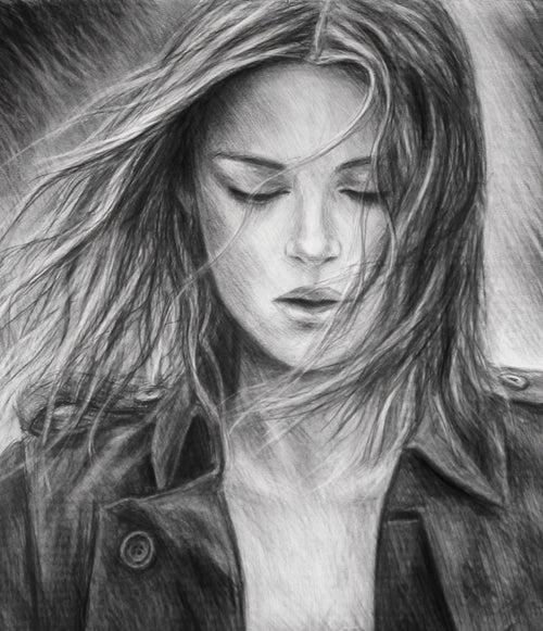 Black and white woman pencil drawing by Pictures To Paint