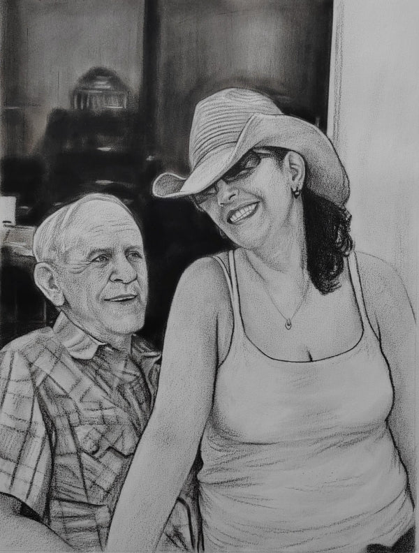 Charcoal memorial portrait painting from photo