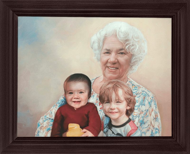 grandmother and grandchildren portrait painting from multiple photos