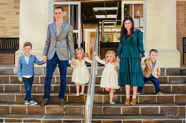 Oil family portrait painting from photo