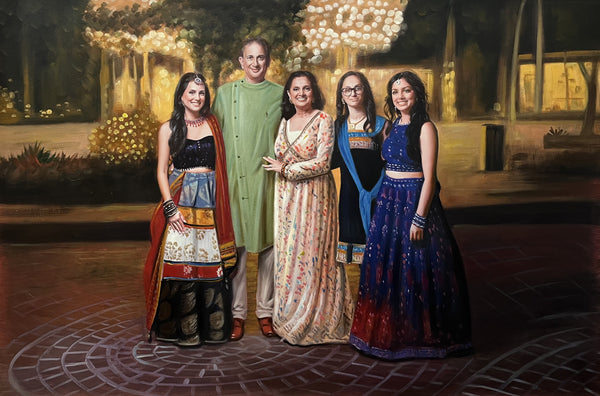 Oil family portrait painting from photo