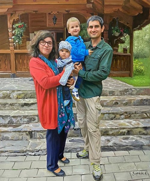 Oil family portrait painting from photo