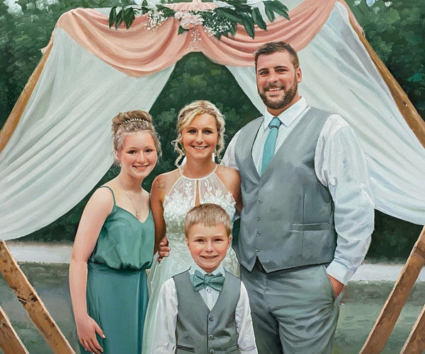 Oil family portrait painting from photo
