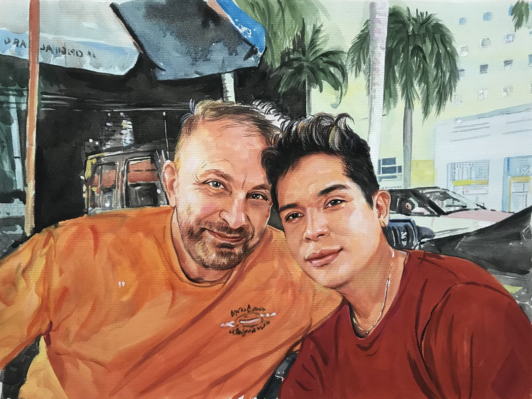 watercolor memorial portrait father and son